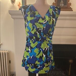 Vince Camuto Blue and Green Abstract Blouse